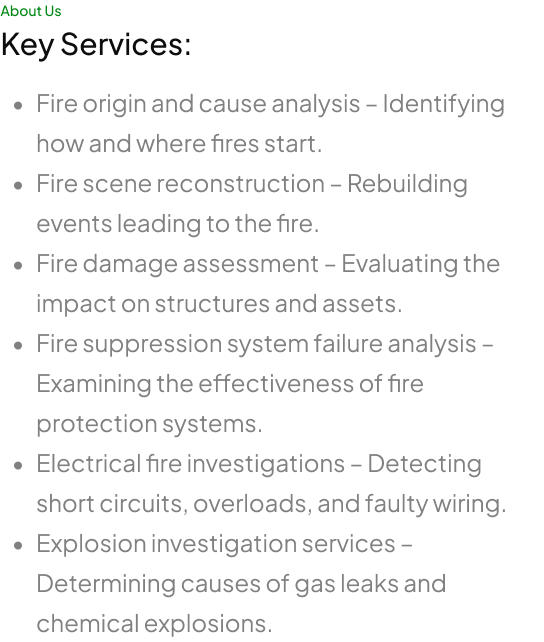 Fire and Explosion Investigations – A large industrial site with a collapsed roof following an explosion. Investigators, wearing hard hats and safety vests, discuss findings near fire-damaged machinery.